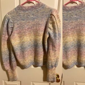 80s pastel rainbow puff sleeve soft SO sweater size Large juniors unicorn